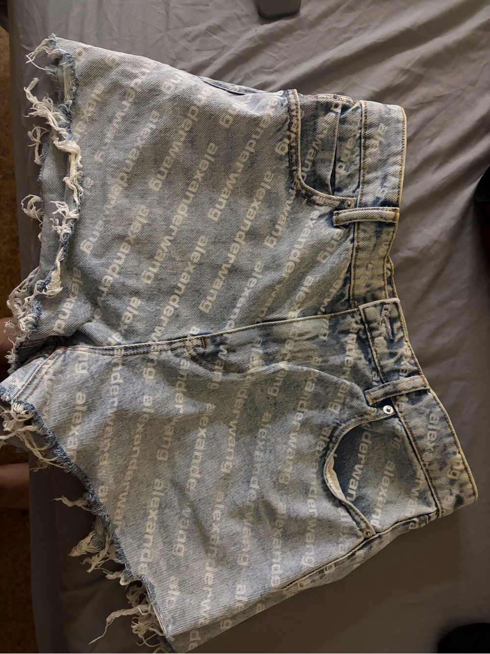 Tom Ford Light Blue Logo-Print Frayed Hem Denim Shorts